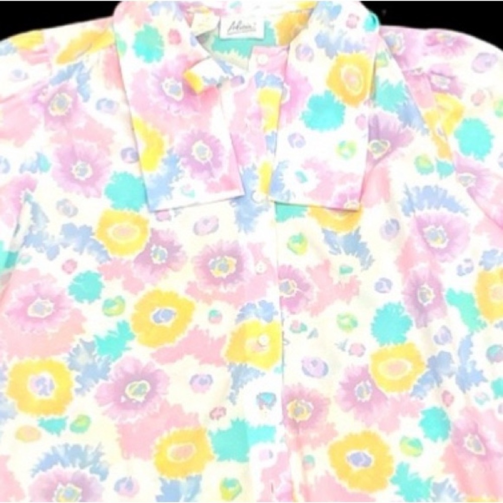 Vintage Alicia Top Womens 16 Casual Retro Floral Button Up Blouse 80s - Picture 2 of 6